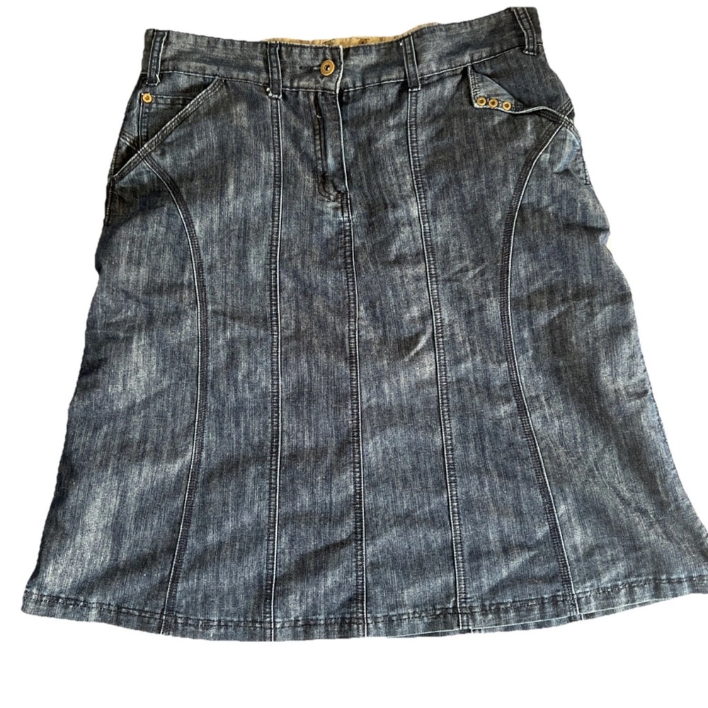 Vintage Y2K Denim Midi Skirt Womens 10 Western Panel Dark Wash Jean Skirt